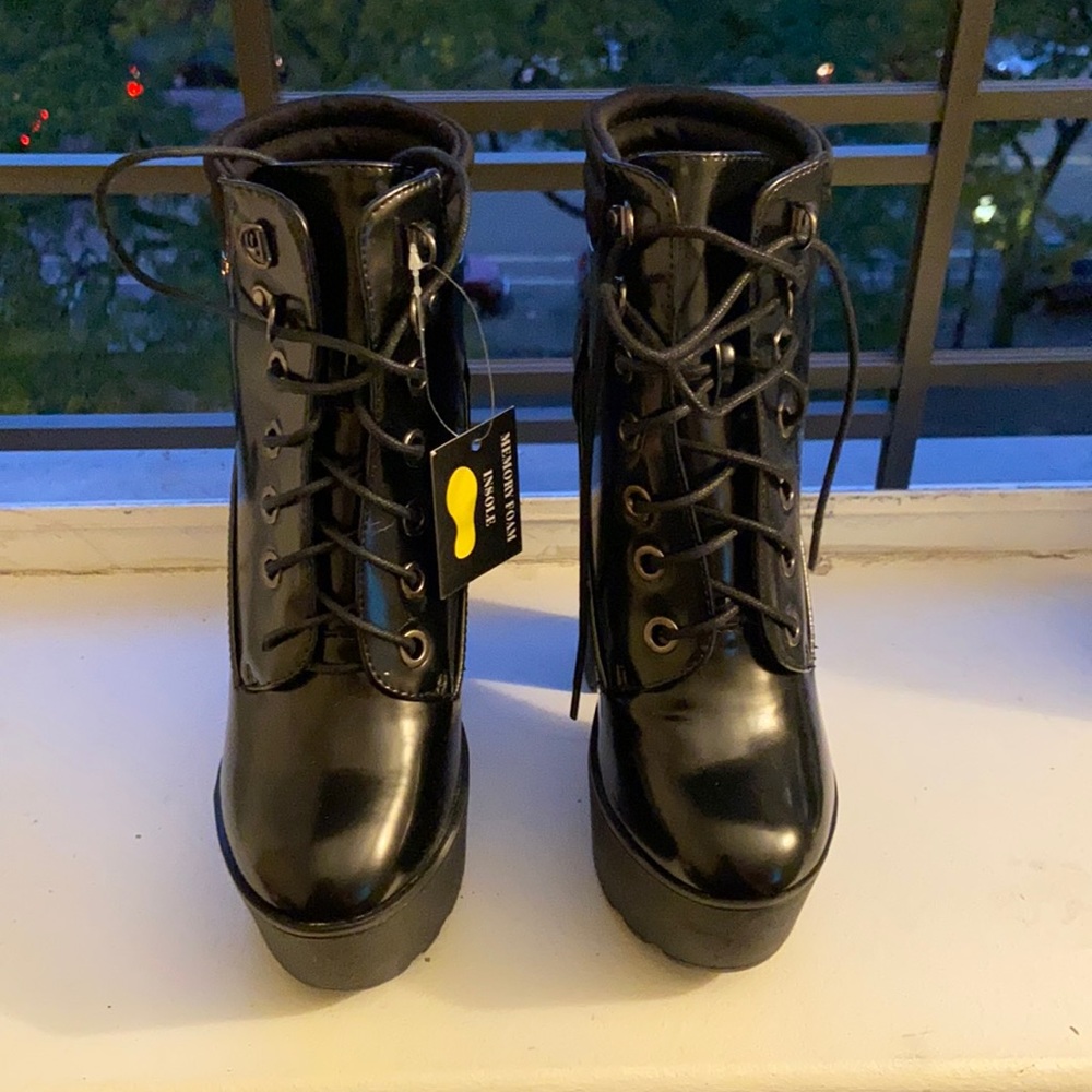 Brand new never worn black bootie with a chunky heel - with tags and box 6 1/2